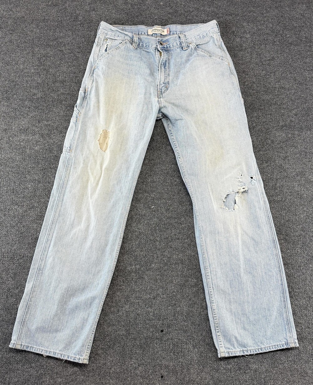 VTG Levis Aug 05 Hong Kong Jeans Mens 35x32 Blue Light Wash Loose Carpenter